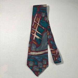Van Heusen Geometric Tie in Teal and Burgundy